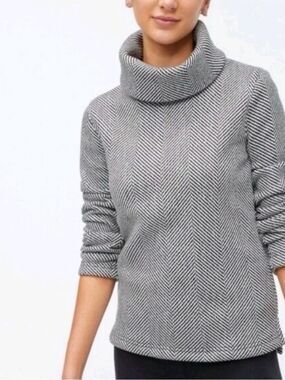 J. Crew Black & White Herringbone Turtleneck Knit Sweater Long Sleeve Size S